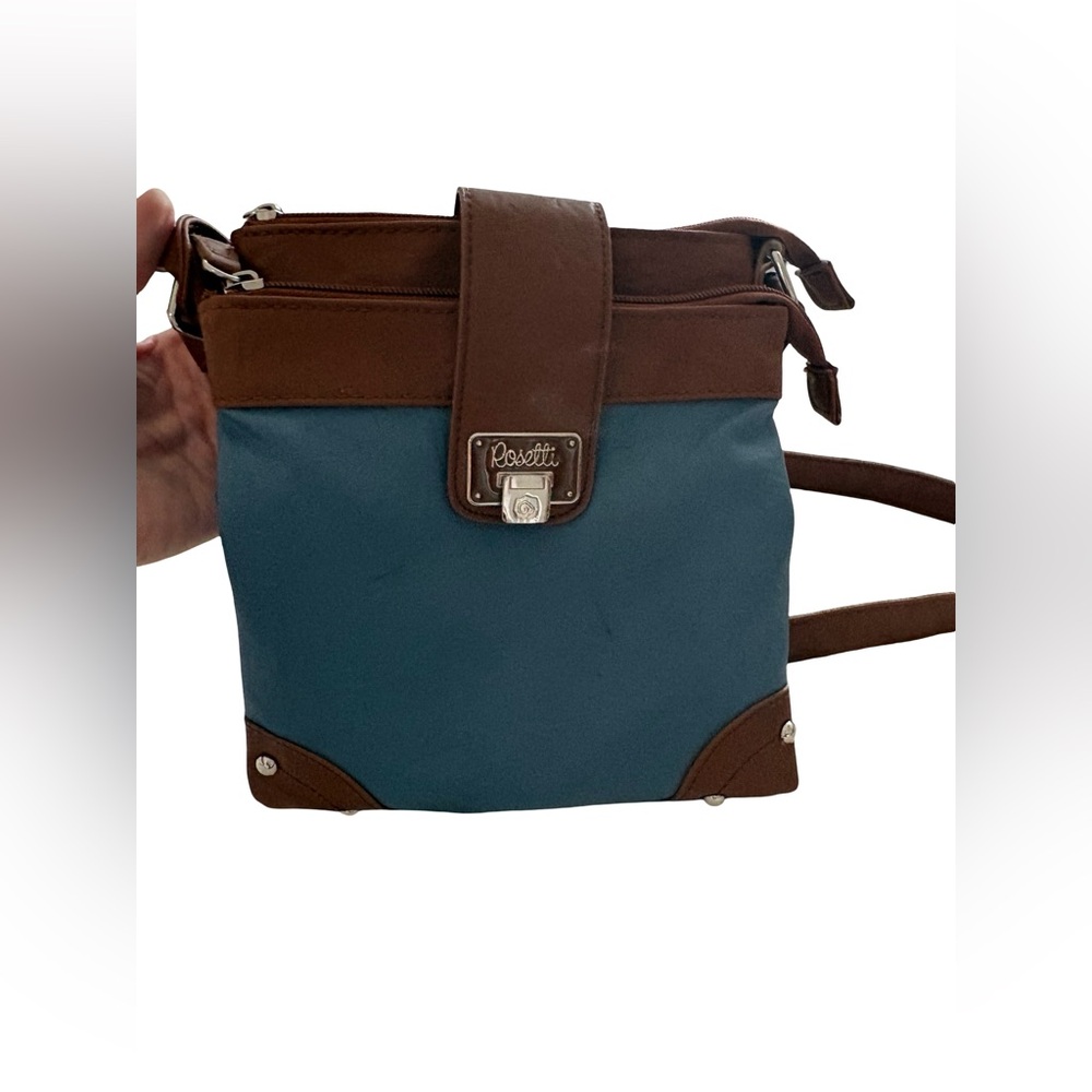 Rosetti Blue and Brown Leather-Trim Crossbody